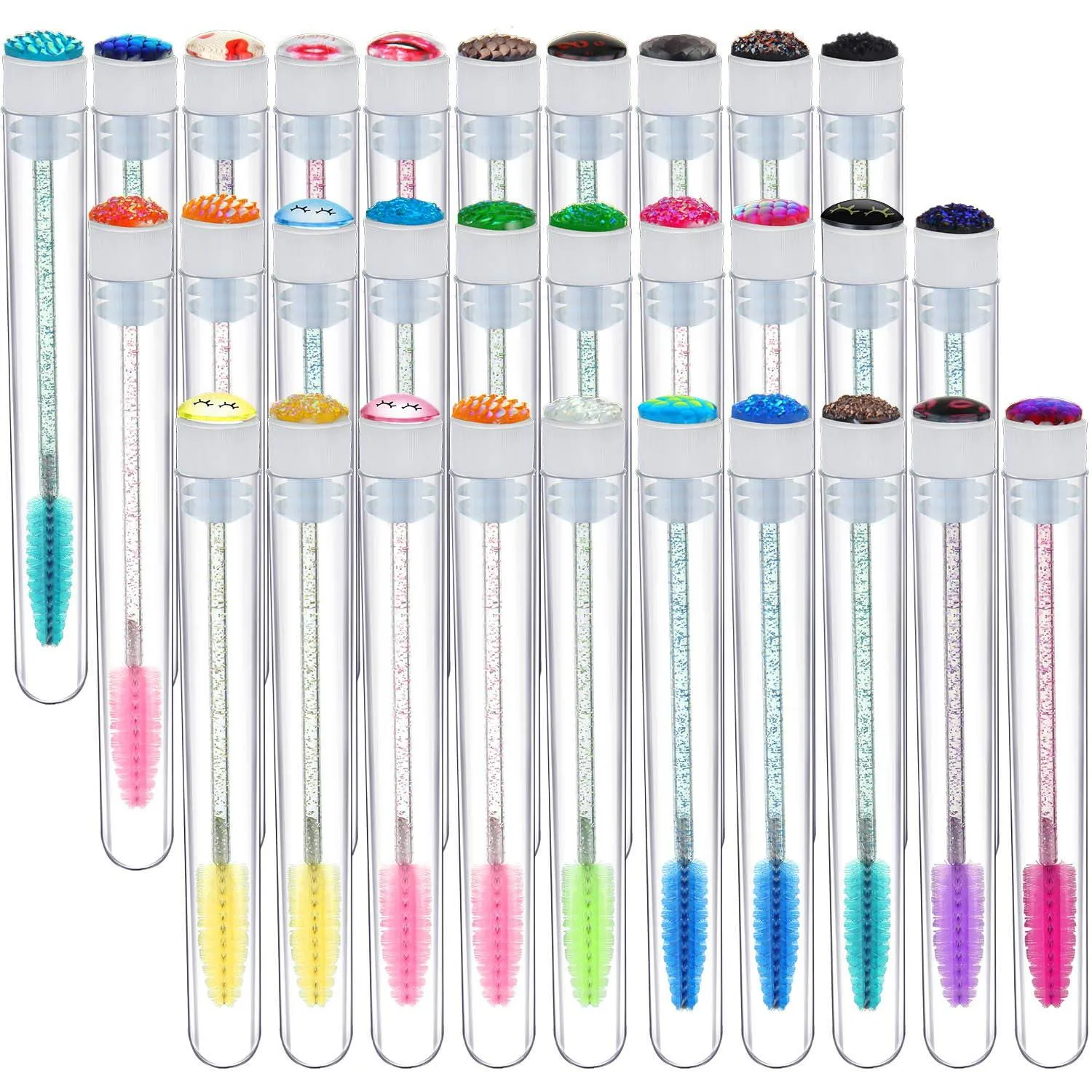 60 Pieces Disposable Mascara Wands Set, Includes 30 Crystal Eyelash Brush Eyebrow Applicator Makeup Tool and 30 Reusable Diamond Eyelash Tube for Women Girls Assorted Patterns