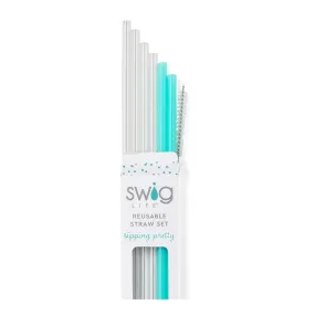 Swig Clear   Aqua Reusable Straw Set